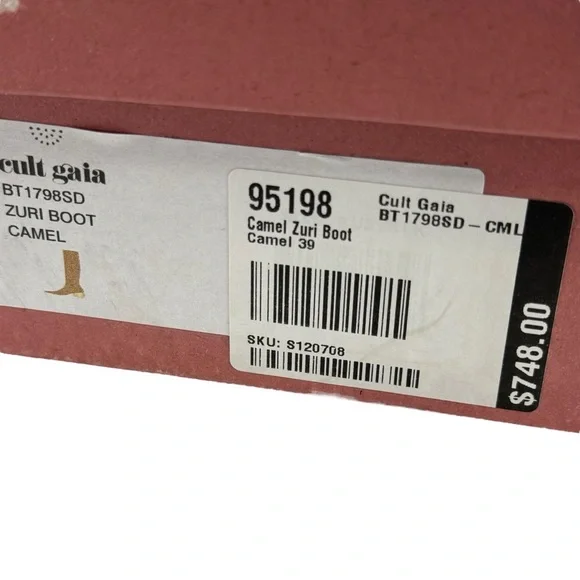 Cult Gaia NEW Zuri Knee High Boot in Camel Brown Gold Sculptural Heel Size 9 - Picture 11 of 14